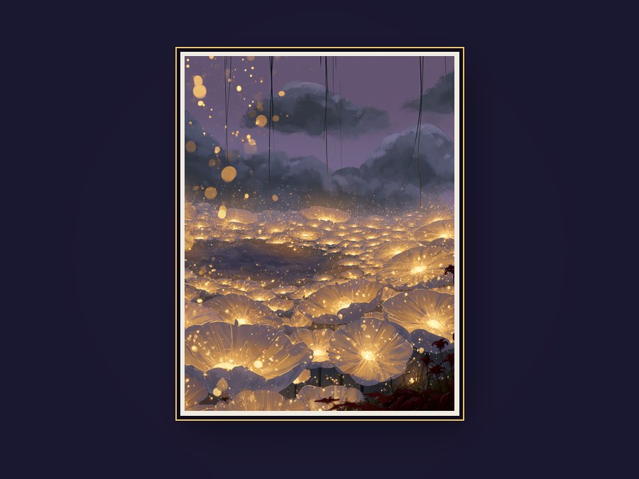 Framed 18×24 poster of the luminous flower field