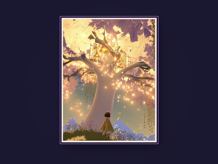 Framed fine art print of the spirit tree hung with bells